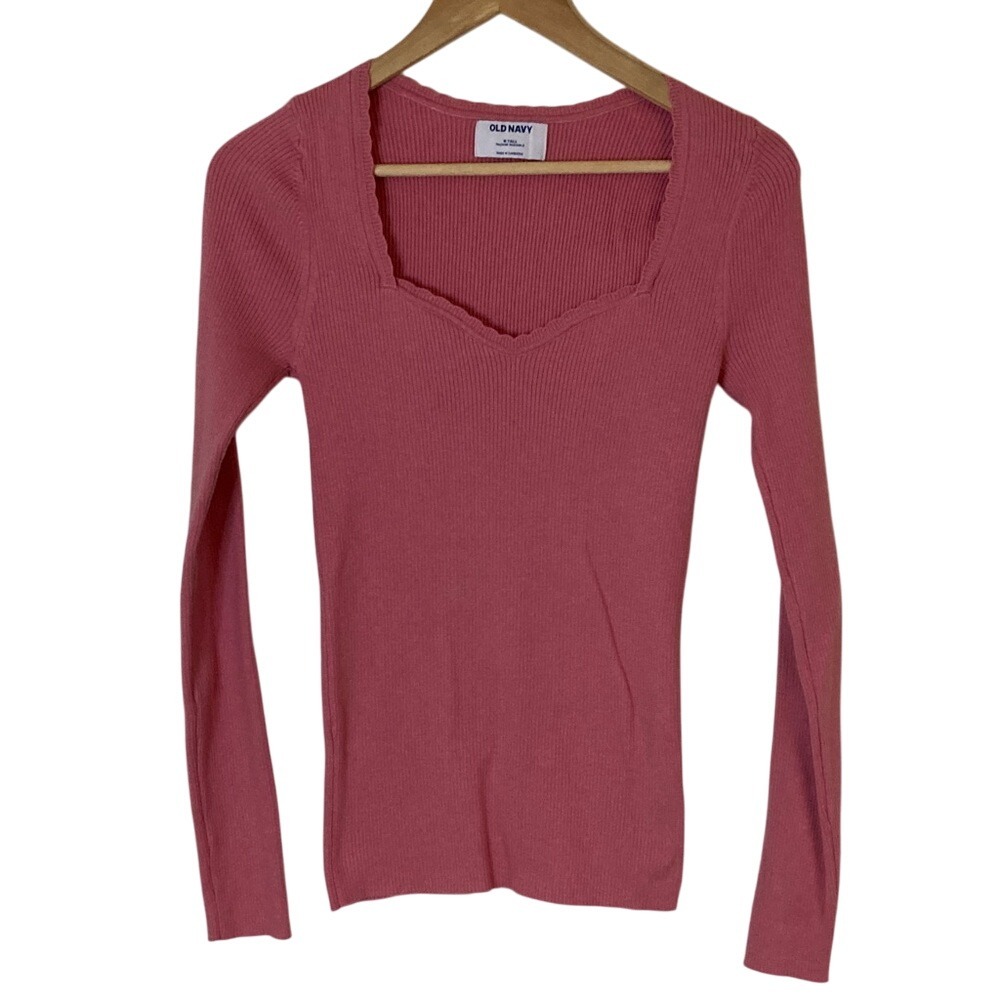 Old Navy Women's Long Sleeve Ribbed Knit Sweetheart Neck Top Pink Size MT Y2k